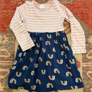 Hanna Andersson Pink Striped and Navy Rainbow Dress